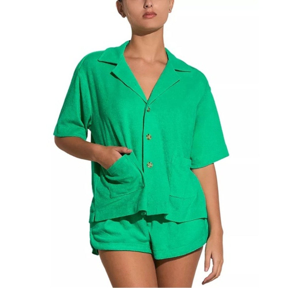 Elan Button Front Cover-Up Shirt – Kelly Green | S
